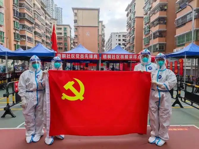 堡垒先锋党旗飘扬筑堡垒党徽闪亮冲在前盐田区卫生健康系统抗疫工作