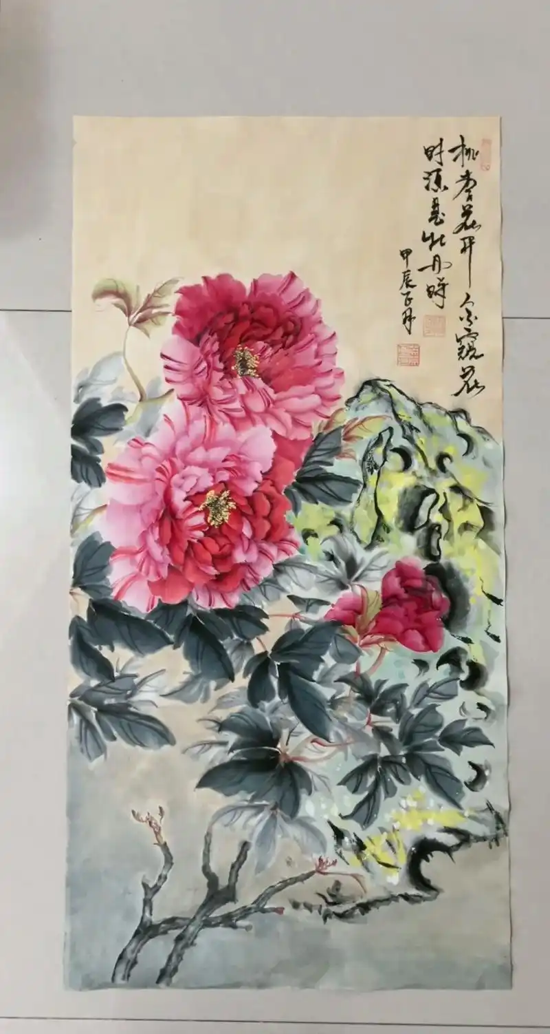 三尺整张山石牡丹#国风古韵 #小写意牡丹#因为热爱所以坚持 - 抖音