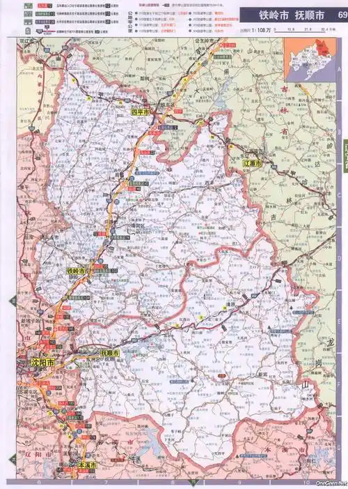 辽宁铁岭市抚顺市交通地图
