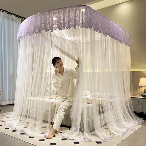 u型导轨蚊帐双人家用卧室公主风1.5/1.8/2m床三开门加密婚庆蚊帐
