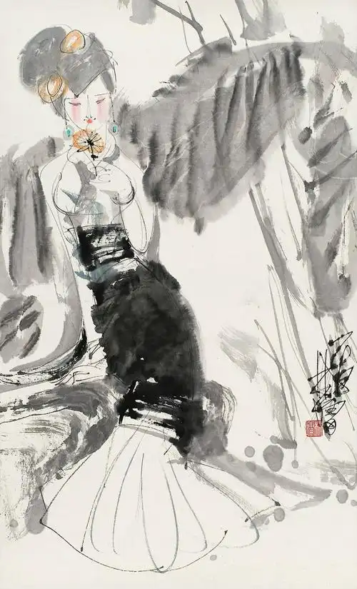 林墉国画作品欣赏:花季少女篇