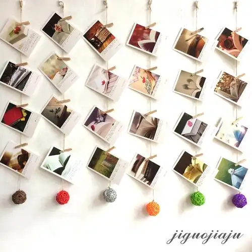 创意个性复古背景墙面装饰壁饰挂饰明信片麻绳夹子店铺照片墙