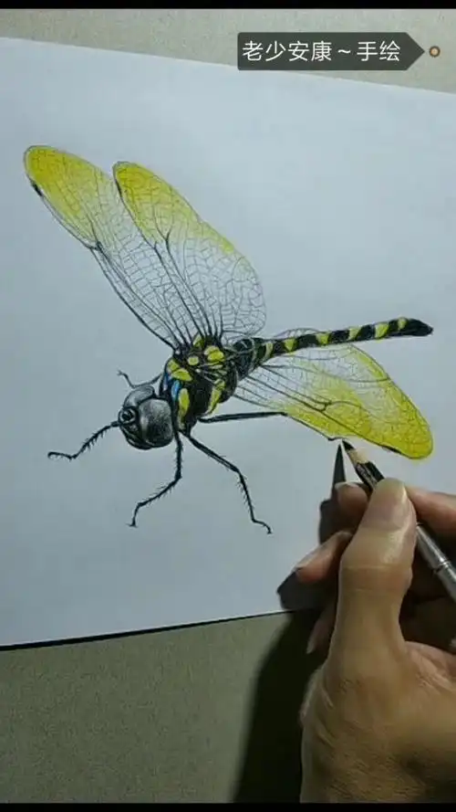 彩铅画蜻蜓过程3