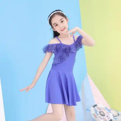 新款走秀儿童泳衣连体裙式女童女孩中大洋气儿童泳衣