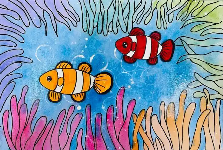 小丑鱼儿童画水彩