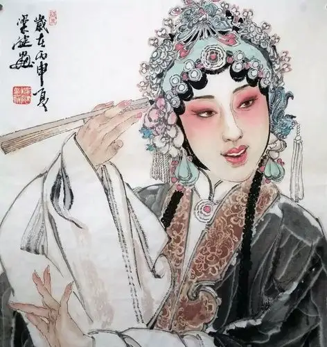 梁健京剧人物画保真销售