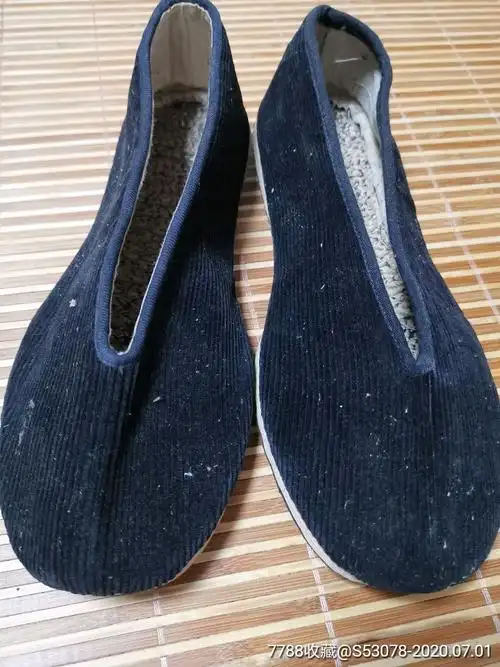 圆口布鞋条绒布鞋黑色手工布鞋