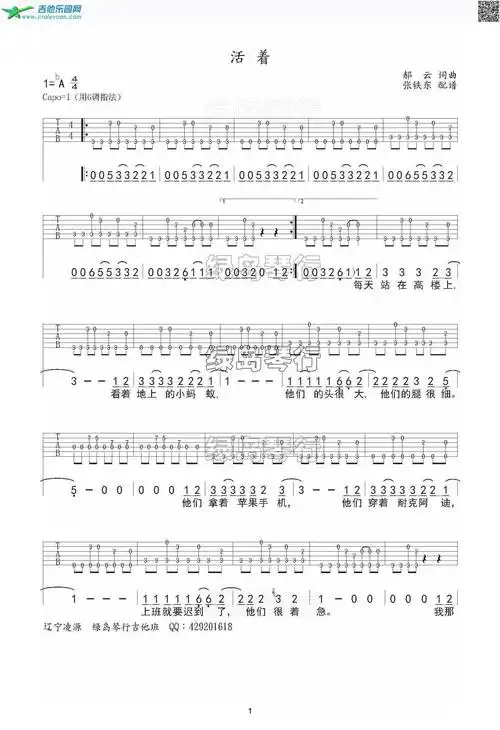 求郝云活着吉他谱,要六线谱
