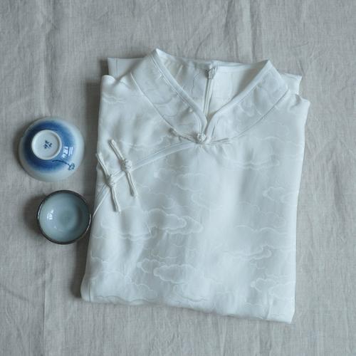 【唐墨风雅】皑如山上雪 素雅真丝提花纯白色旗袍中长款连衣裙女