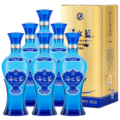 洋河海之蓝52度520ml *6瓶绵柔型白酒1919官方旗舰店