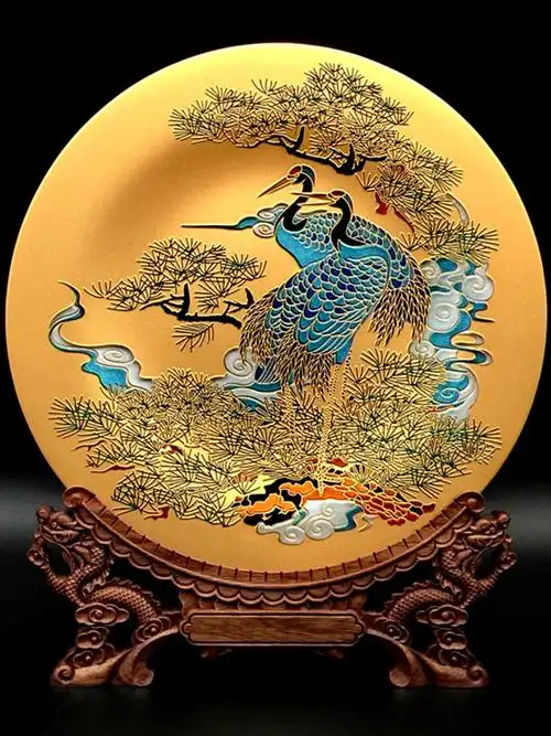 水晶纪念盘双面雕描金工艺品