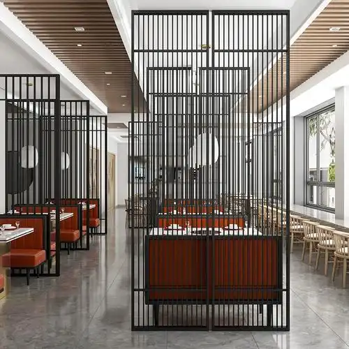现代简约铁艺屏风隔断墙商用餐厅卡座包间格栅火锅饭店玄关装饰墙