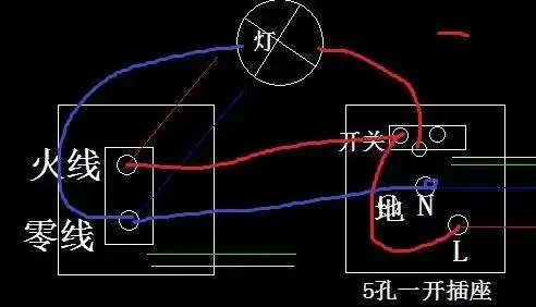 一个开关和一个5孔一开怎么接才能都能开关一个灯?