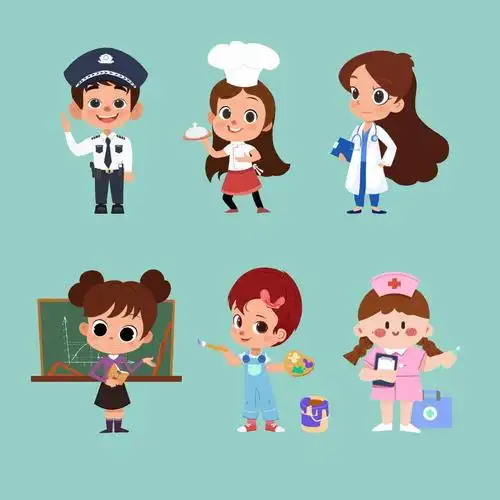 儿童职业装扮插画