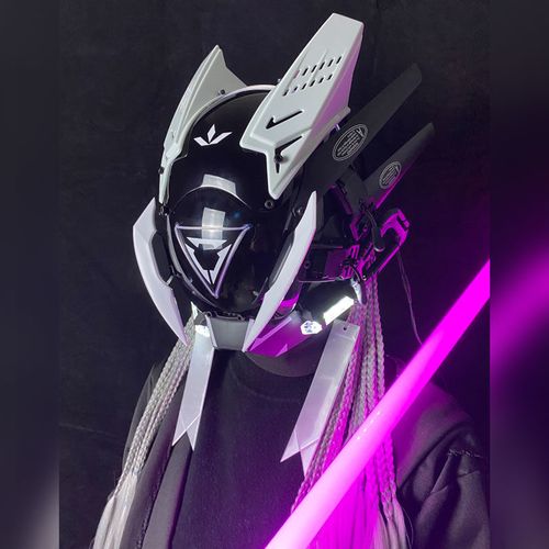 赛博朋克面具机械铁血战士cosplay面罩机能风科技感蹦迪发光头盔