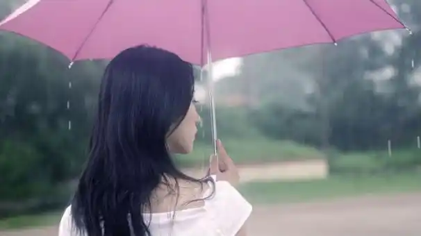 轻柔的雨滴顺着伞尖滑落,雨中的唯美背影图片