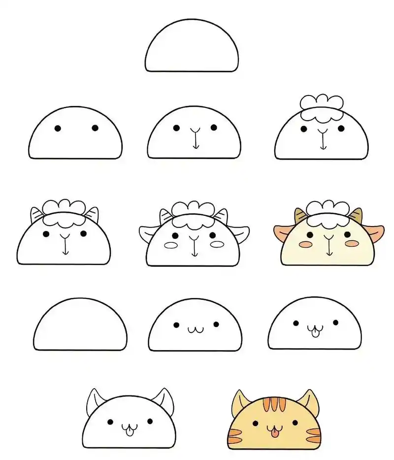 画 #画画其实很简单 半圆画小动物,超可爱的小动物绘画教程 - 兑趑