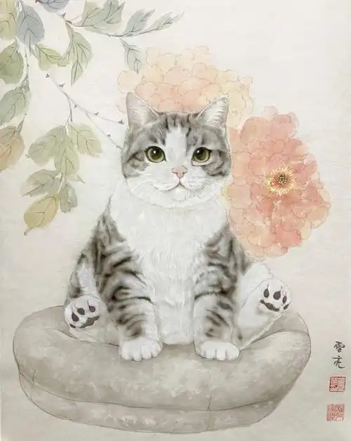 猫肥家润萌即正义美短起司猫国画猫咪
