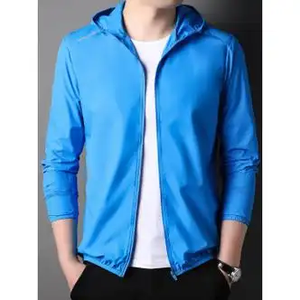 劲霸男装防紫外线冰丝防晒服男轻薄夏季连帽时尚皮肤宝蓝色m