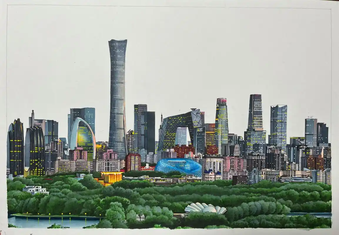 北京马克笔城市建筑手绘 画了一下北京cbd建筑,依然用了自己比较喜欢