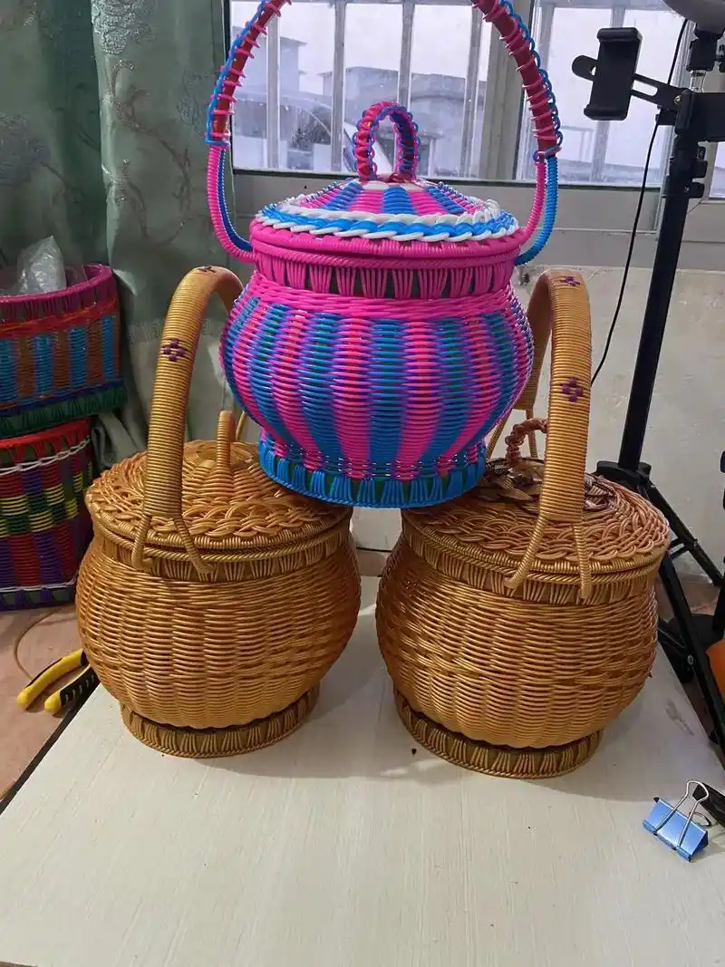 我的手工作品    藤条编织篮子  - 抖音