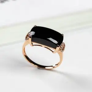 天然a货翡翠墨翠戒指 冰种玉戒天然玉石18k金镶嵌男士 马鞍戒指