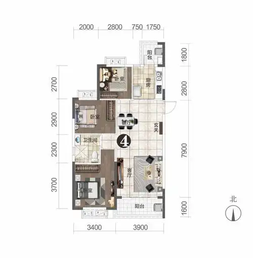 恒大城-11#楼建面约107.77㎡户型