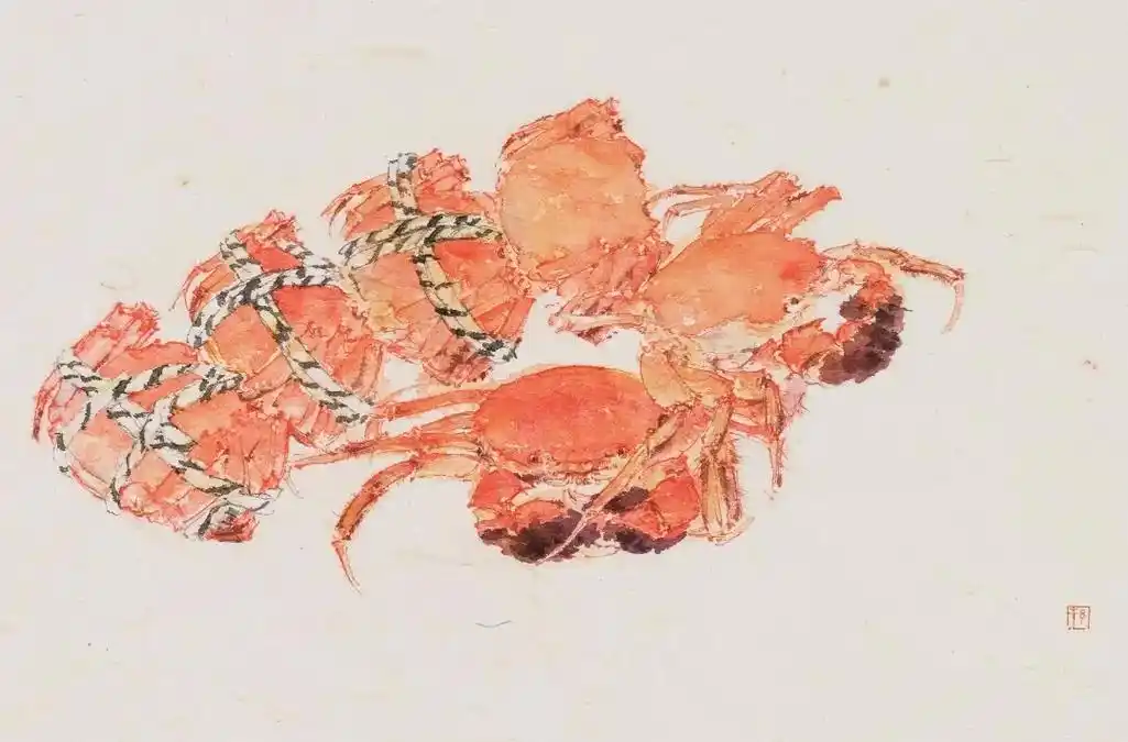 小写意螃蟹.云龙纸/岩彩颜料#画螃蟹 - 抖音