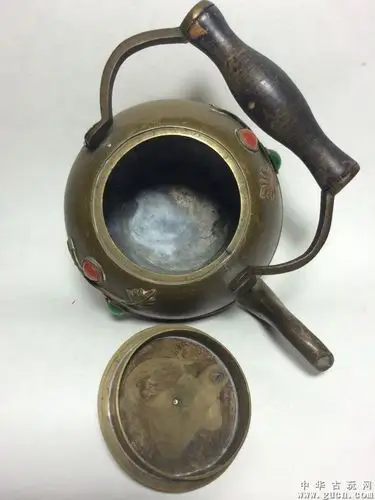 民国铜制烧蓝提梁壶