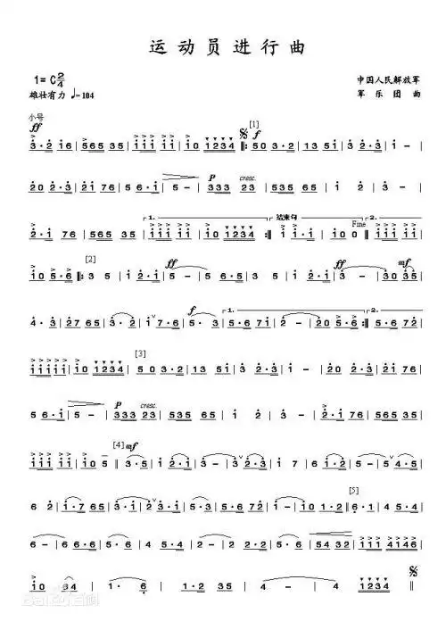 谱如下:开运动会的那个叫《运动员进行曲》,由当时在中国人民解放军