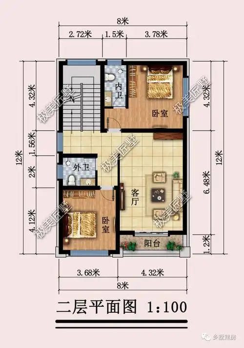 开间8米进深12米小宅基地大家庭也能建好房自带车库很舒适