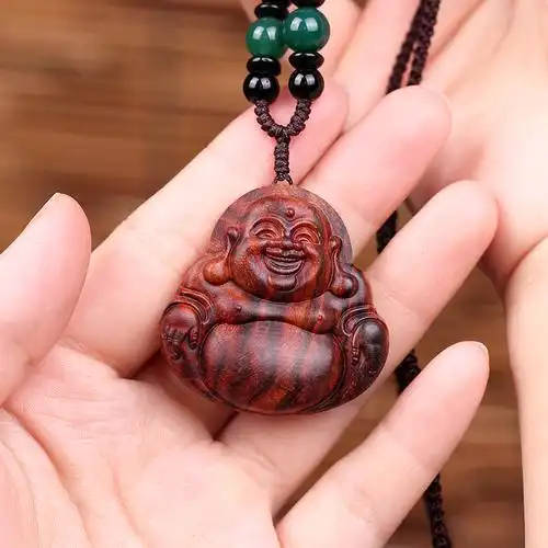 玉随乐海南黄花梨手工木雕弥勒佛手把件笑脸佛挂件吊坠木质工艺品