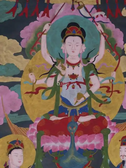 张大千 近现代 孔雀明王 绢本设色 立轴