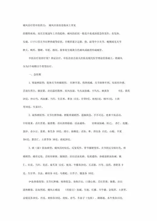 痛风治疗的中医药方