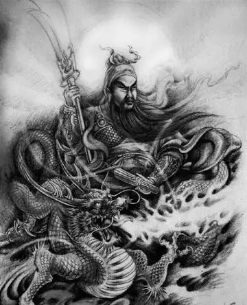 霸气经典的黑白关公满背纹身图案