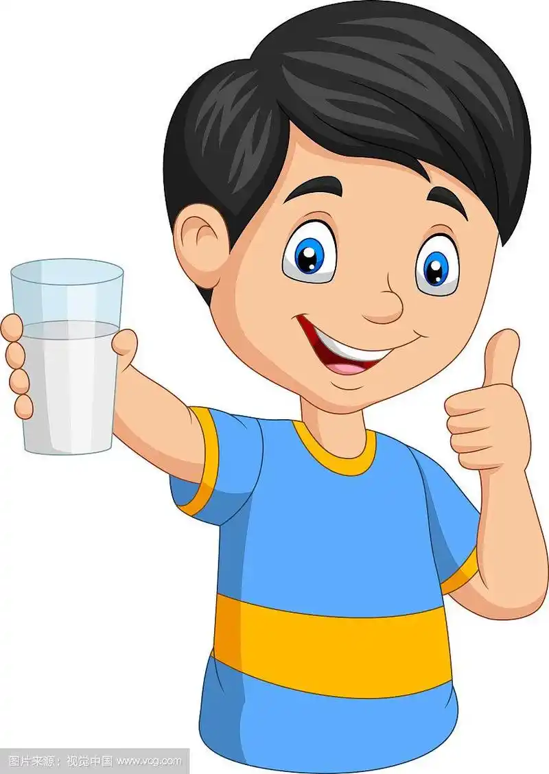 卡通小男孩拿着杯子送牛奶