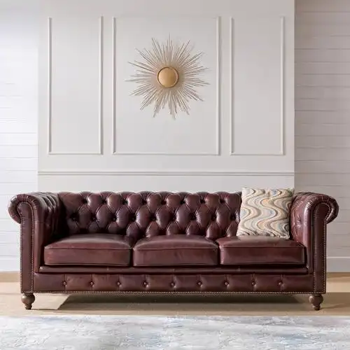 经典简约带拉实木铆钉组合客厅家具美式复古沙发皮艺沙发