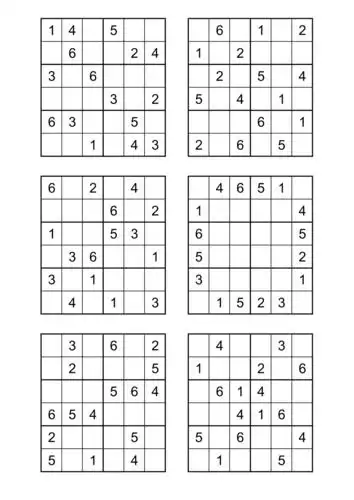 六宫格幼儿数独游戏54题