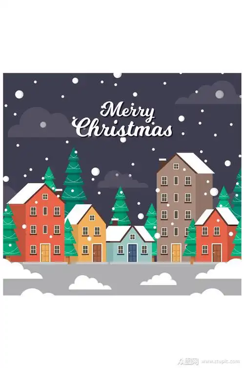 彩色圣诞夜房屋风景矢量素材