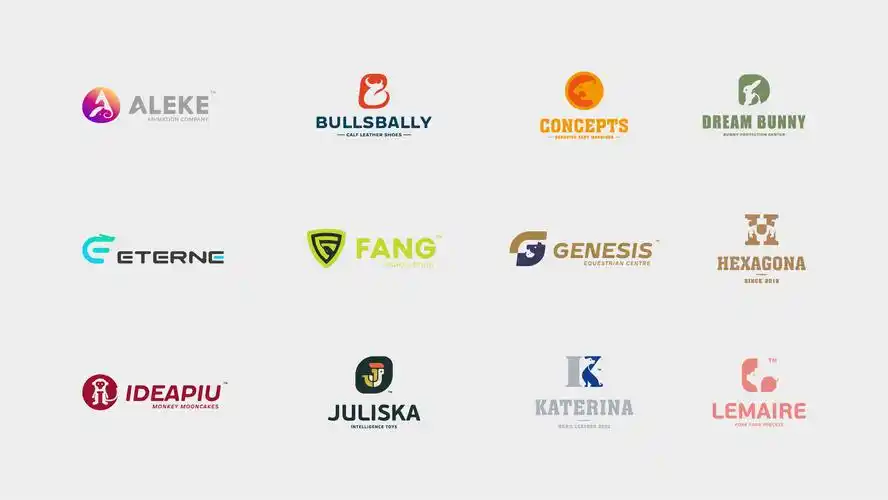 十二生肖结合英文字母的logo设计