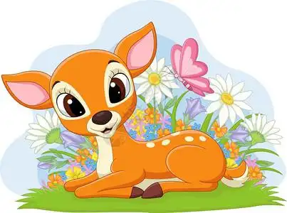 草坪公园可爱的鹿躺在草地上插画