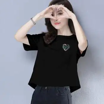 黑色短袖t恤血桖衫女2022新款夏装短款体恤宽松辣妹露脐欧美潮上衣