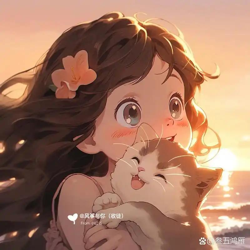 超可爱治愈动漫女生头像‖落日与你