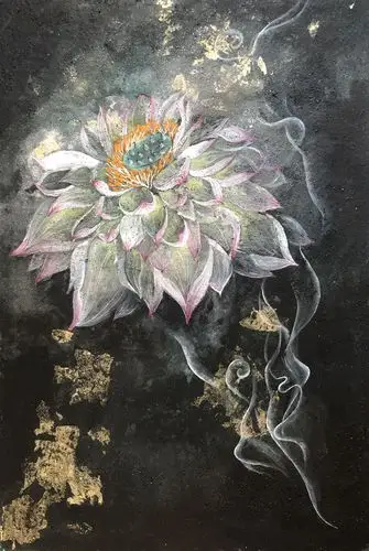 幽莲如梦岩彩初试过程分享零基础绘画教程