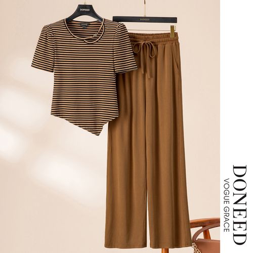 夏时尚休闲套装设计感针织上衣阔腿裤两件套女夏