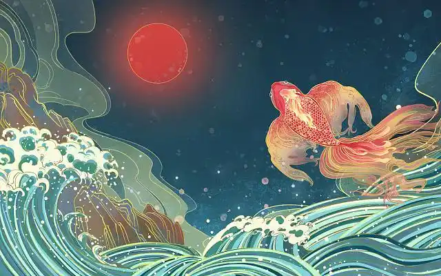 古风双十一狂欢购物节国潮锦鲤展板背景红色手绘卡通国潮金鱼锦鲤元素