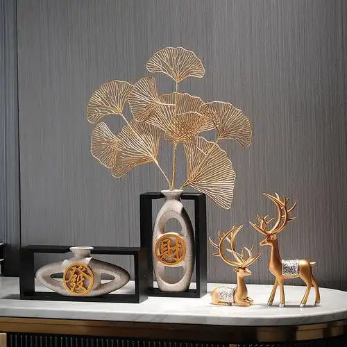 新中式禅意花瓶摆件高端风格茶几玄关家具客厅摆件