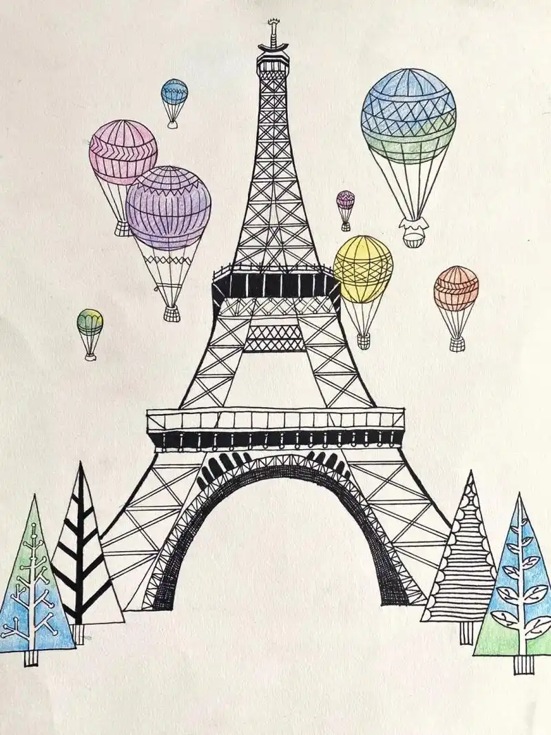 线描|埃菲尔铁塔 黑白建筑手绘
