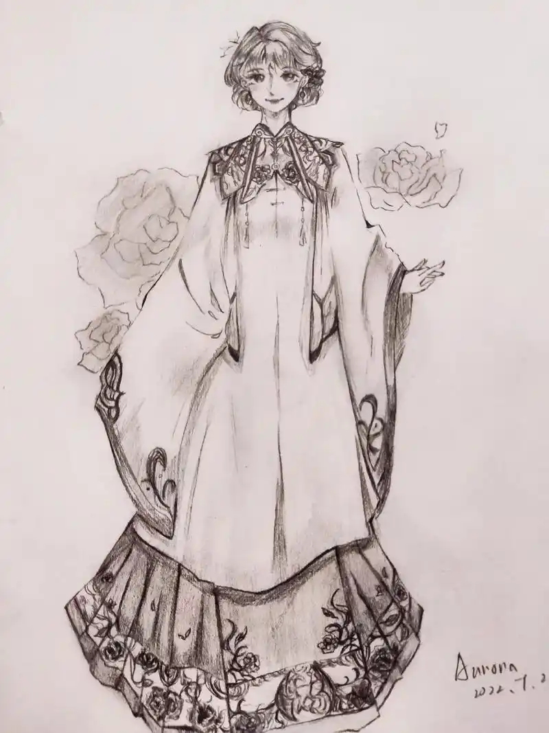 "花开花落,云卷云舒"#手绘 #铅笔稿 #古风 #马面裙  - 抖音