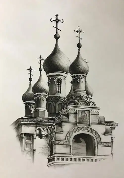 哈尔滨老建筑老教堂炭笔素描